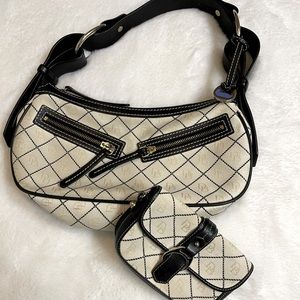 🕶👜Dooney & Bourke Black & White Leather D/B Logo bag & snap clutch